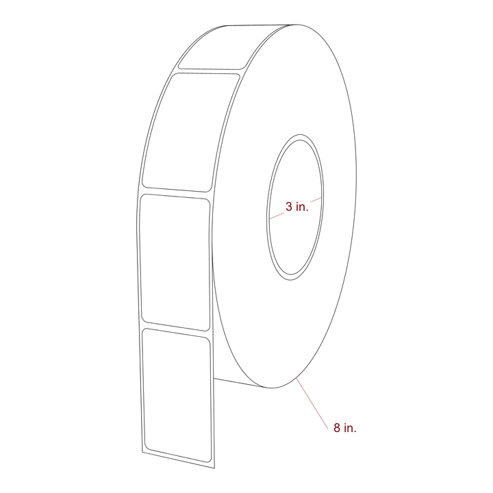 1.5 Inch x 2.5 Inch Rectangle Inkjet Label Roll - 3 Inch Core - 8 Inch Roll OD - 3D Perspective
