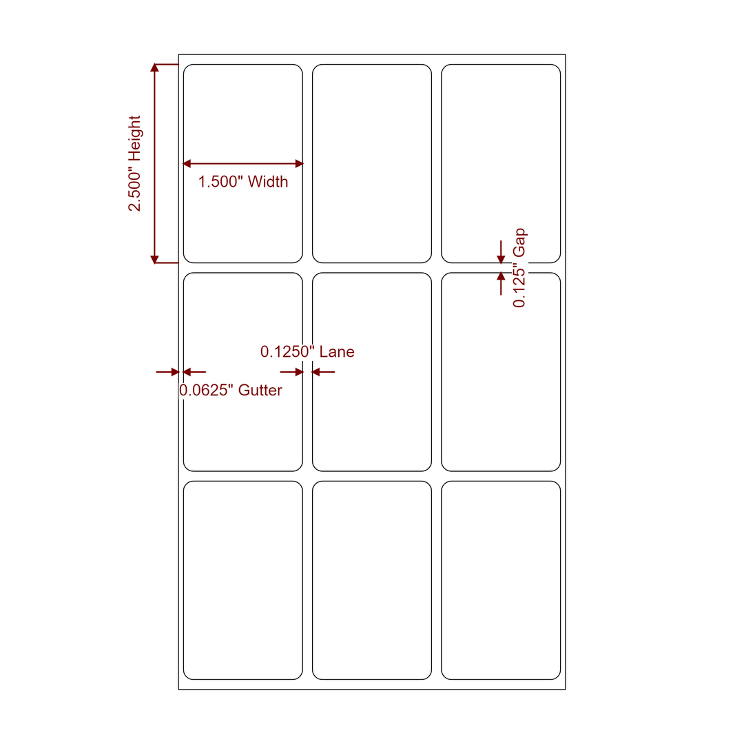 1.5 Inch x 2.5 Inch Rectangle Inkjet Label Roll - 3Up - 2D Drawing