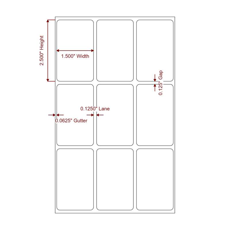 1.5" x 2.5" Inkjet Label Rolls | 3-Up | Fits Epson ColorWorks & Primera - Label Diagram
