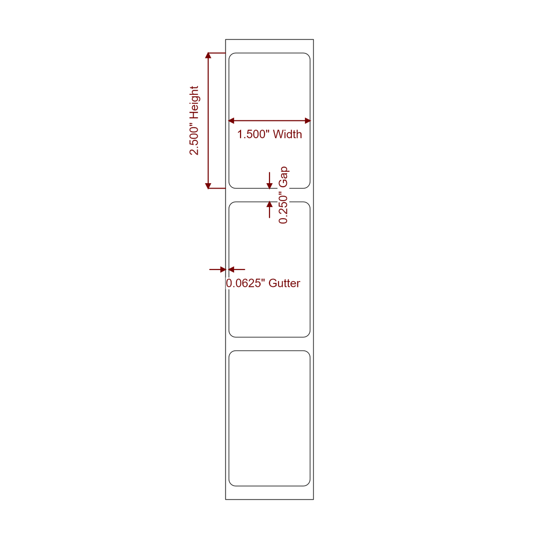 1.5" x 2.5" Rectangle Roll for Epson ColorWorks & Primera Printers; 1.5" x 2.5" Rectangle Label Diagram