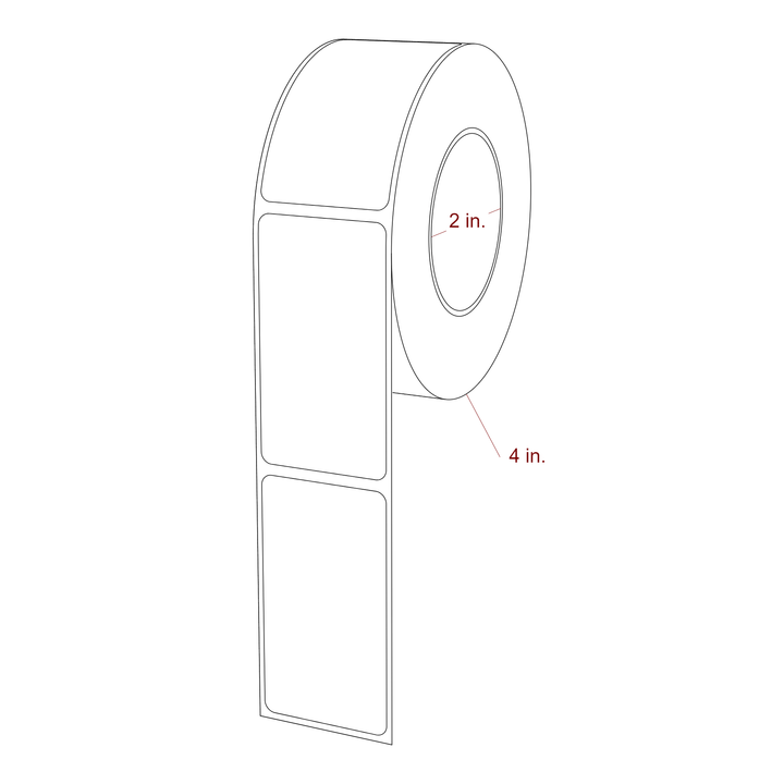 1.5 Inch x 2.75 Inch Rectangle Inkjet Label Roll - 2 Inch Core - 4 Inch Roll OD - 3D Perspective