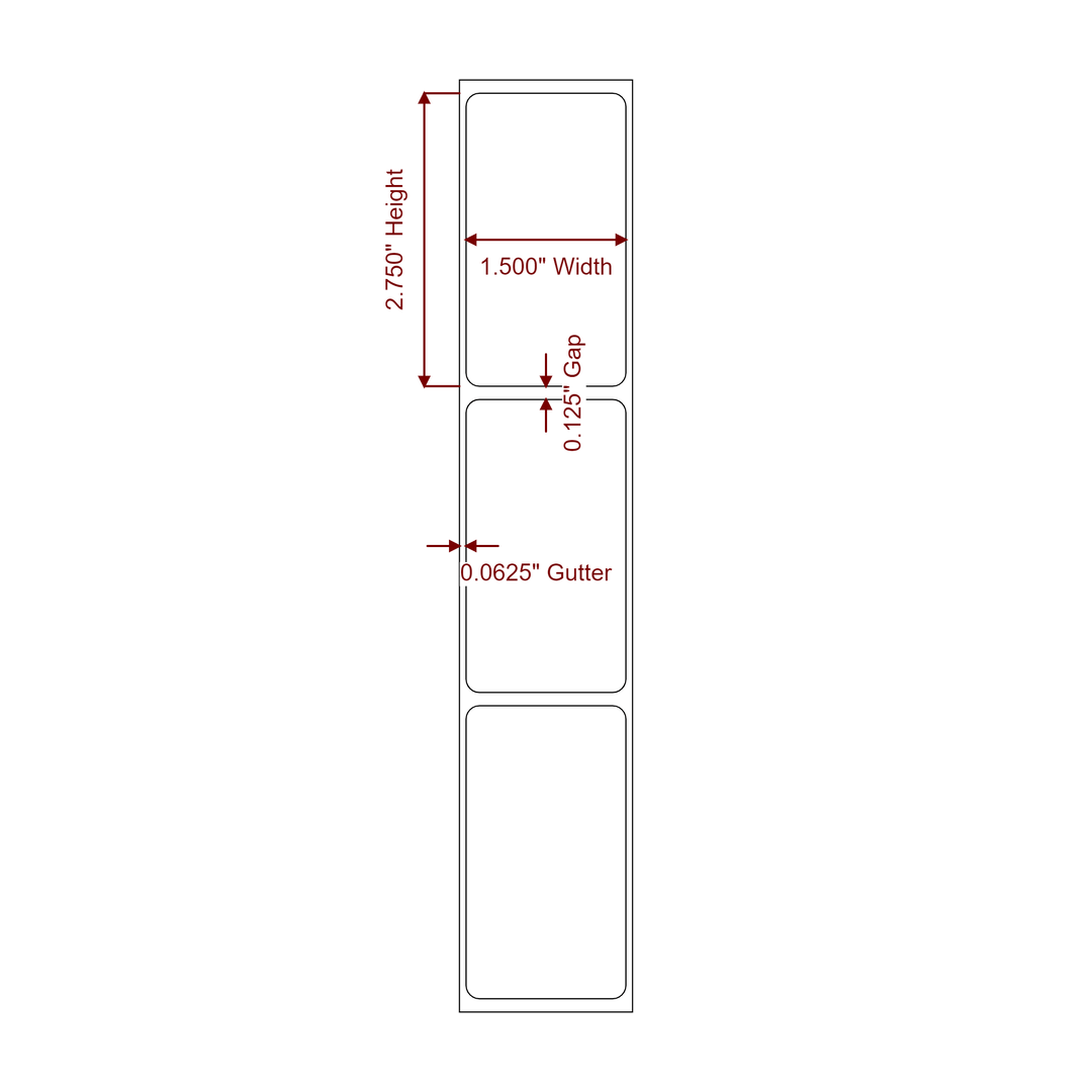 1.5 Inch x 2.75 Inch Rectangle Inkjet Label Roll - 2D Drawing