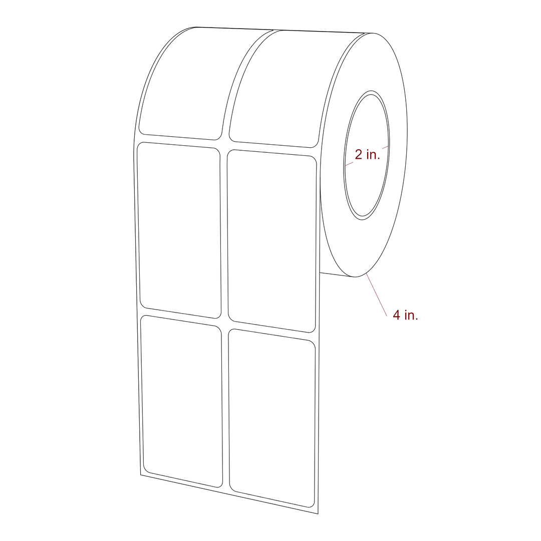 1.5 Inch x 2.75 Inch Rectangle Inkjet Label Roll - 2 Inch Core - 4 Inch Roll OD - 2Up - 3D Perspective