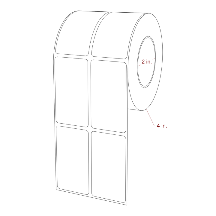 1.5 Inch x 2.75 Inch Rectangle Inkjet Label Roll - 2 Inch Core - 4 Inch Roll OD - 2Up - 3D Perspective