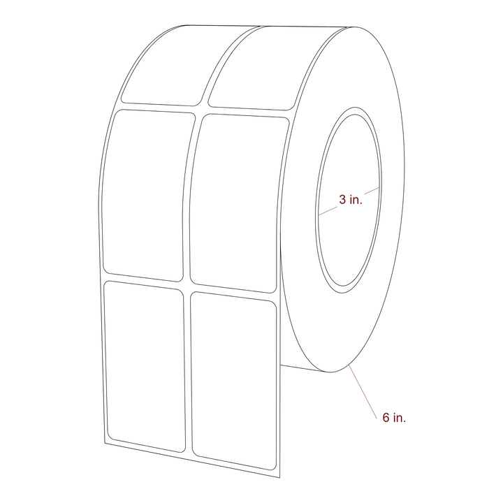 1.5 Inch x 2.75 Inch Rectangle Inkjet Label Roll - 3 Inch Core - 6 Inch Roll OD - 2Up - 3D Perspective