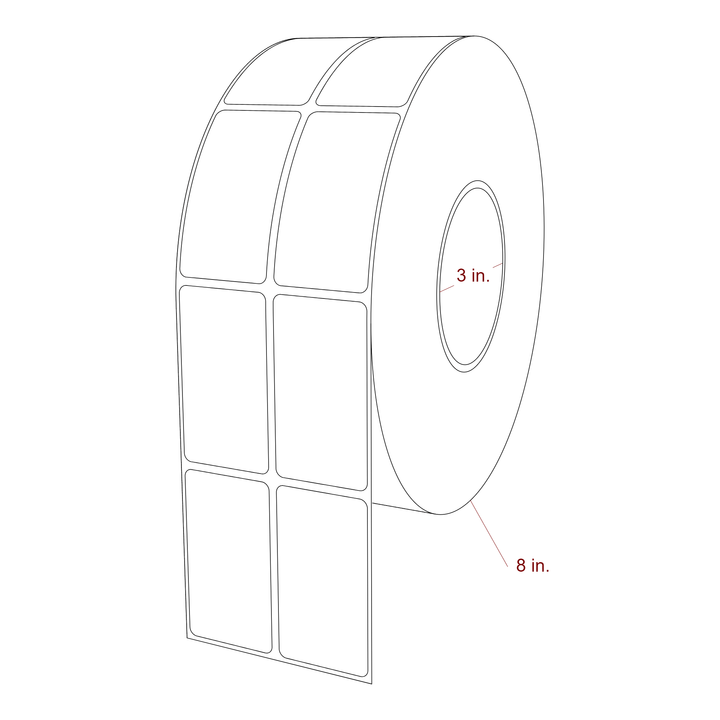1.5 Inch x 2.75 Inch Rectangle Inkjet Label Roll - 3 Inch Core - 8 Inch Roll OD - 2Up - 3D Perspective