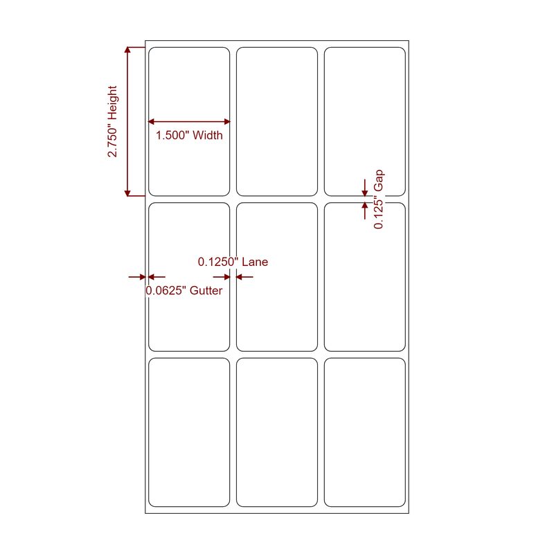 1.5" x 2.75" Inkjet Label Rolls | 3-Up | Fits Epson ColorWorks & Primera - Label Diagram
