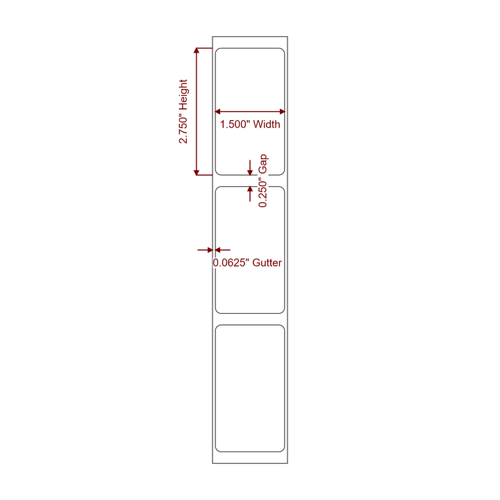 1.5" x 2.75" Rectangle Roll for Epson ColorWorks & Primera Printers; 1.5" x 2.75" Rectangle Label Diagram