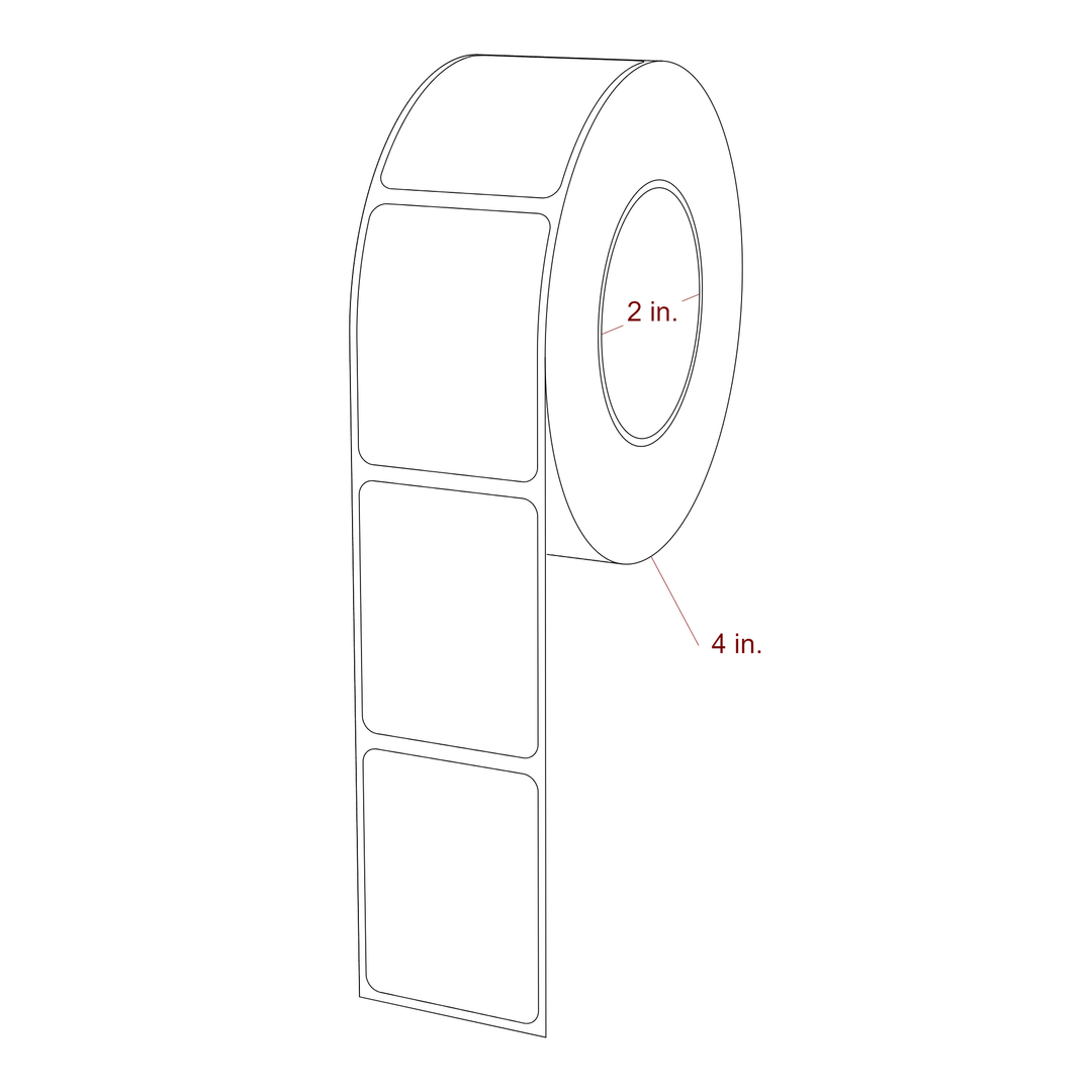 1.5 Inch x 2 Inch Rectangle Inkjet Label Roll - 2 Inch Core - 4 Inch Roll OD - 3D Perspective