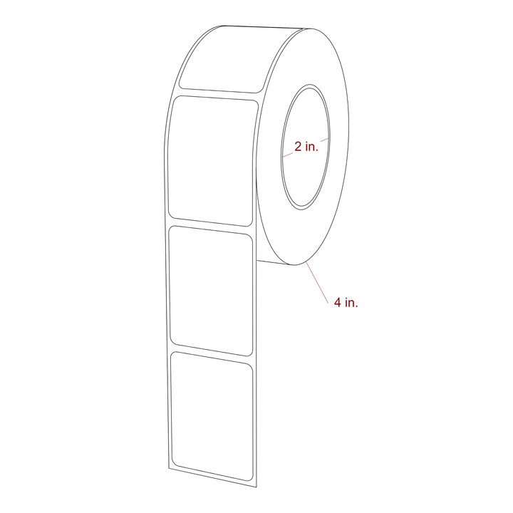 1.5 Inch x 2 Inch Rectangle Inkjet Label Roll - 2 Inch Core - 4 Inch Roll OD - 3D Perspective