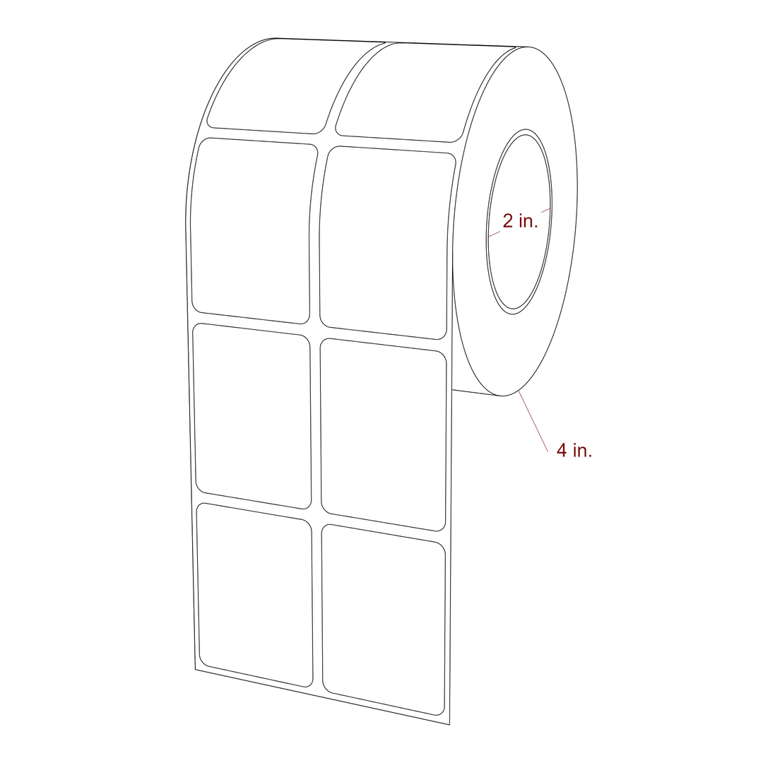 1.5 Inch x 2 Inch Rectangle Inkjet Label Roll - 2 Inch Core - 4 Inch Roll OD - 2Up - 3D Perspective