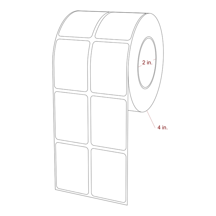 1.5 Inch x 2 Inch Rectangle Inkjet Label Roll - 2 Inch Core - 4 Inch Roll OD - 2Up - 3D Perspective
