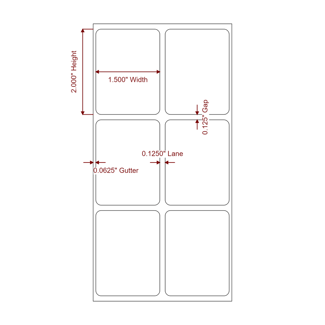 1.5 Inch x 2 Inch Rectangle Inkjet Label Roll - 2Up - 2D Drawing
