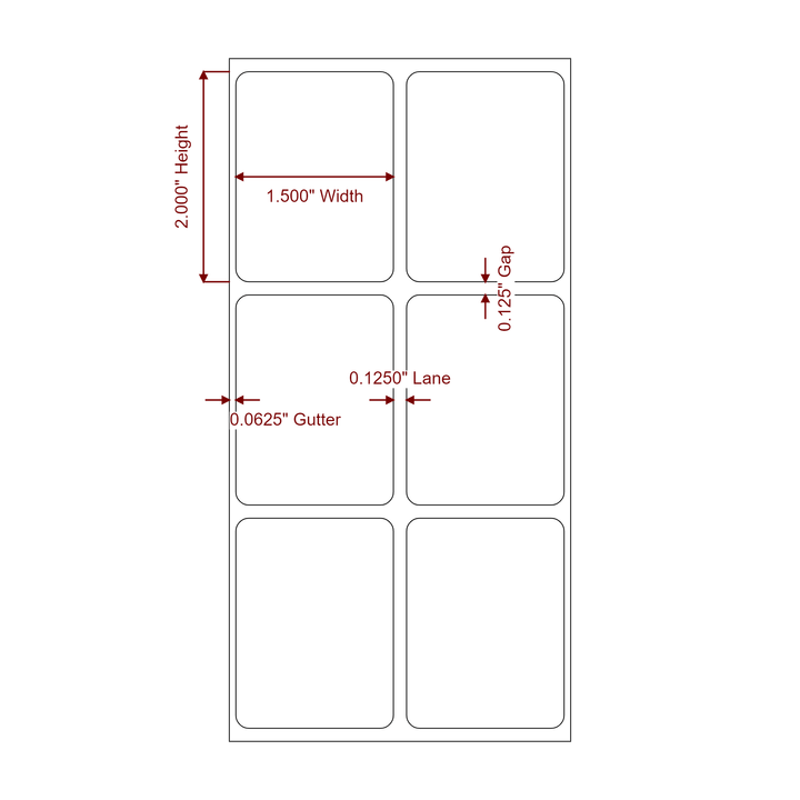 1.5 Inch x 2 Inch Rectangle Inkjet Label Roll - 2Up - 2D Drawing