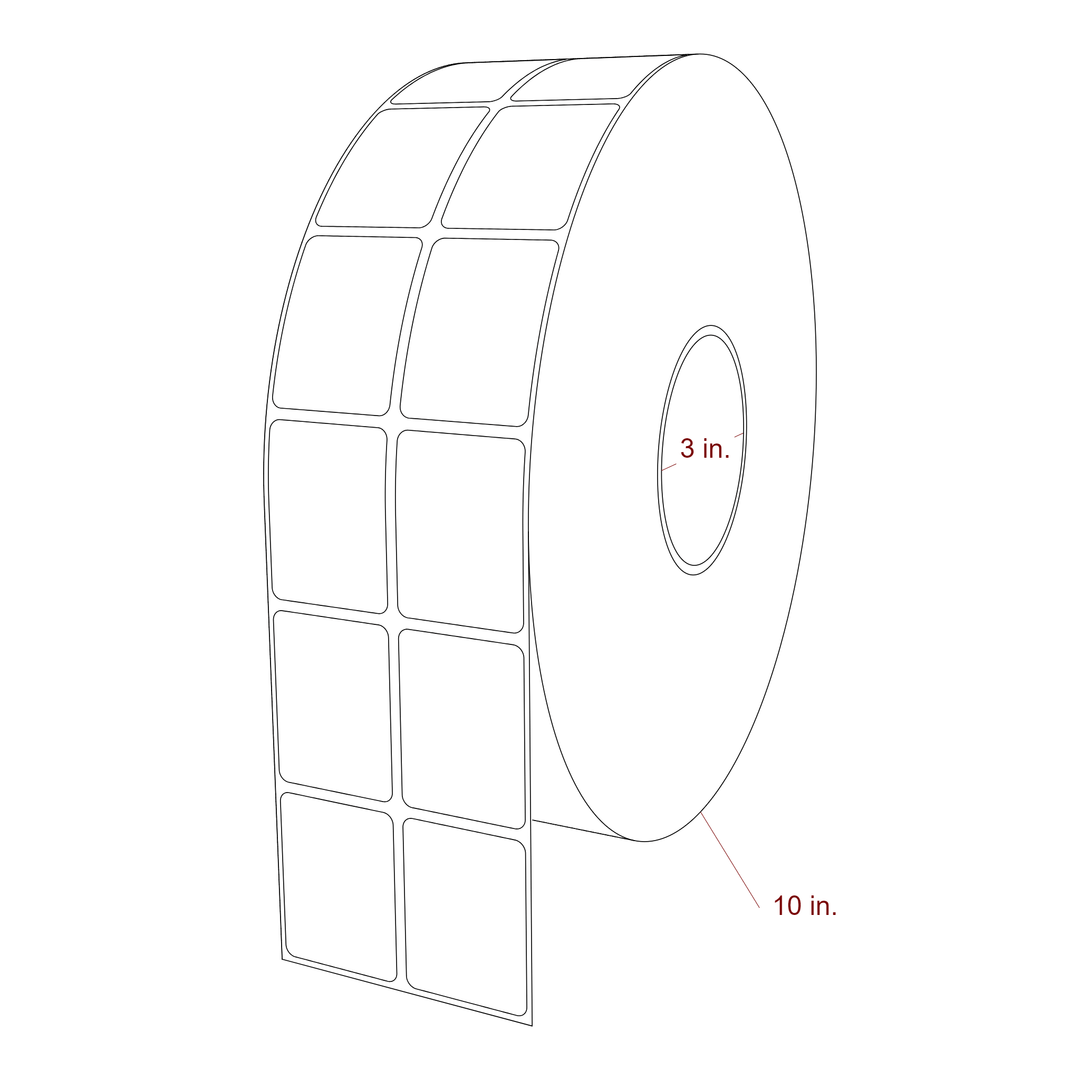 1.5 Inch x 2 Inch Rectangle Inkjet Label Roll - 3 Inch Core - 10 Inch Roll OD - 2Up - 3D Perspective