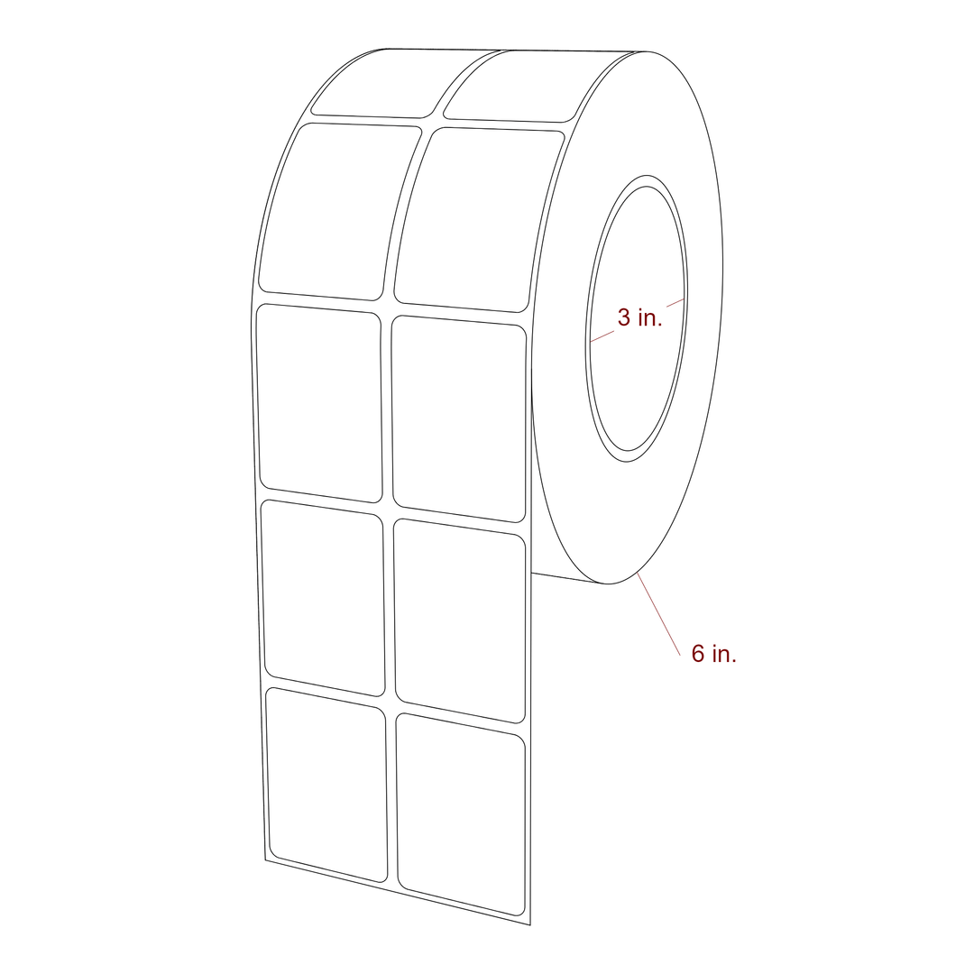 1.5 Inch x 2 Inch Rectangle Inkjet Label Roll - 3 Inch Core - 6 Inch Roll OD - 2Up - 3D Perspective