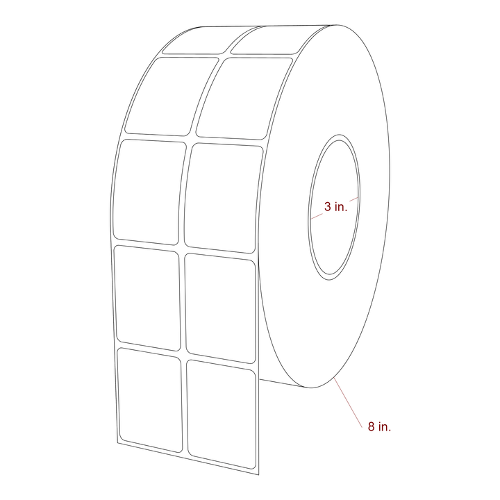 1.5 Inch x 2 Inch Rectangle Inkjet Label Roll - 3 Inch Core - 8 Inch Roll OD - 2Up - 3D Perspective
