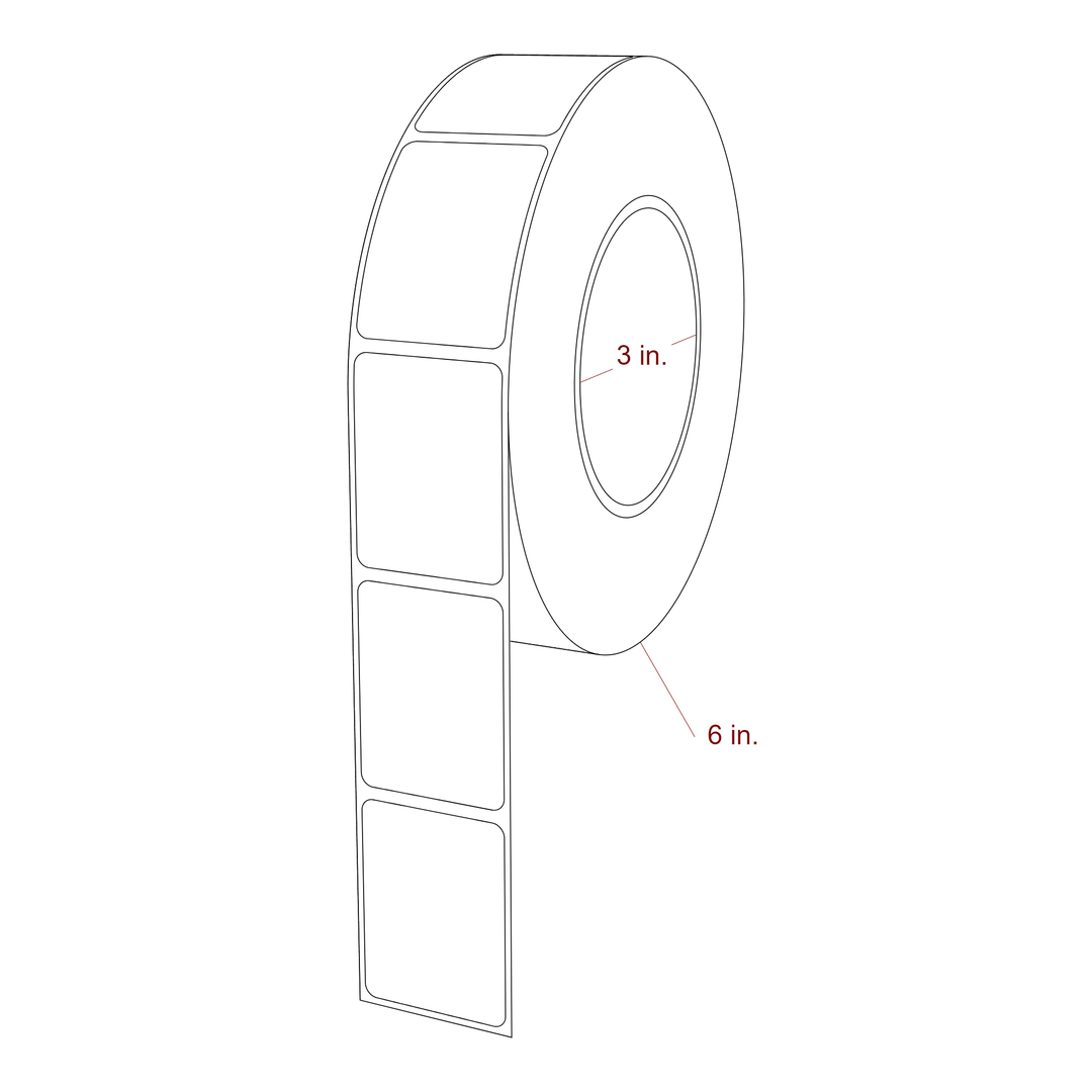 1.5 Inch x 2 Inch Rectangle Inkjet Label Roll - 3 Inch Core - 6 Inch Roll OD - 3D Perspective