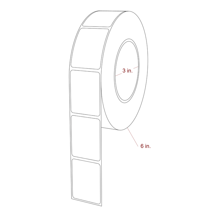 1.5 Inch x 2 Inch Rectangle Inkjet Label Roll - 3 Inch Core - 6 Inch Roll OD - 3D Perspective