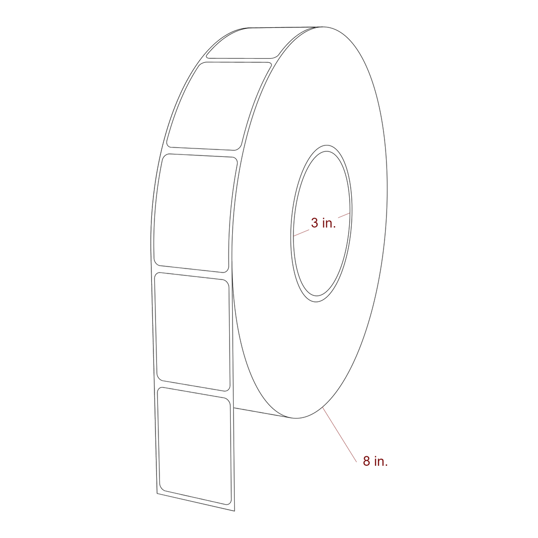 1.5 Inch x 2 Inch Rectangle Inkjet Label Roll - 3 Inch Core - 8 Inch Roll OD - 3D Perspective
