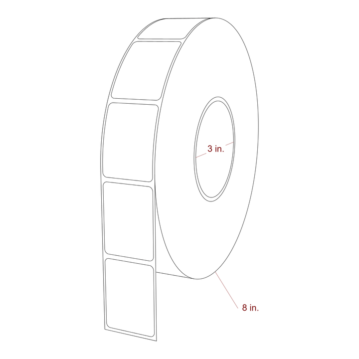 1.5 Inch x 2 Inch Rectangle Inkjet Label Roll - 3 Inch Core - 8 Inch Roll OD - 3D Perspective
