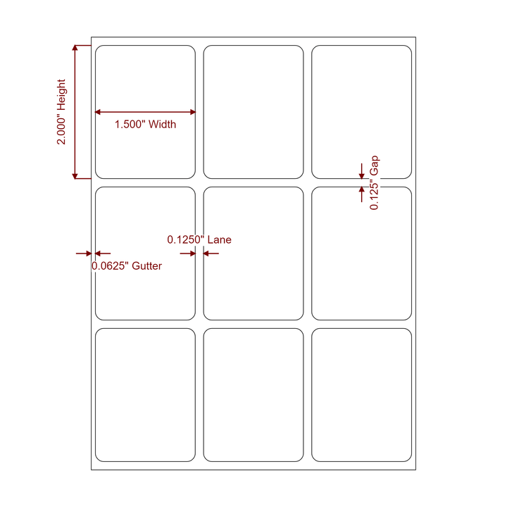 1.5 Inch x 2 Inch Rectangle Inkjet Label Roll - 3Up - 2D Drawing