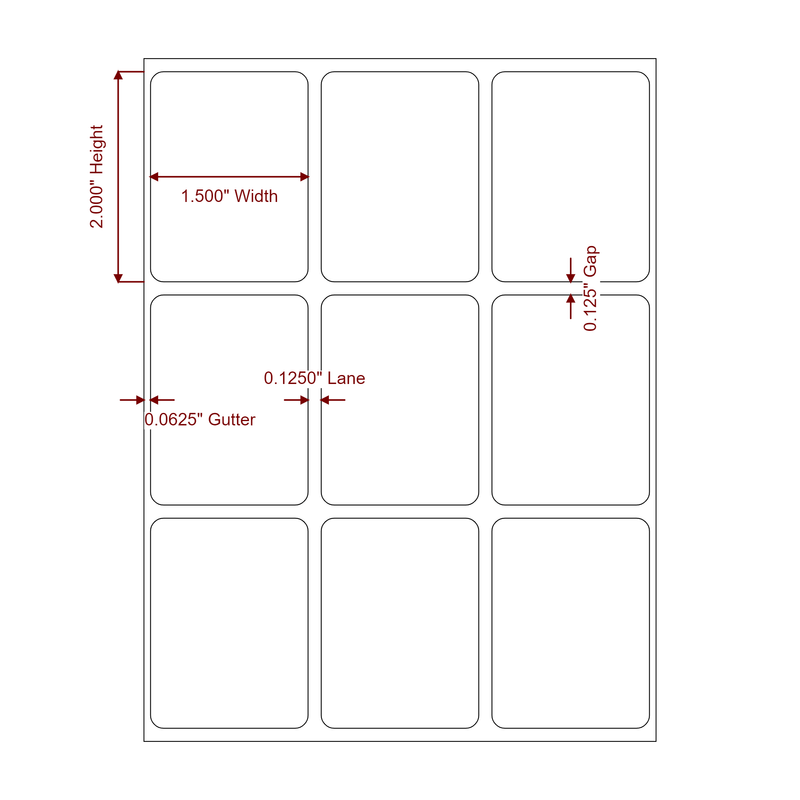 1.5" x 2" Inkjet Label Rolls | 3-Up | Fits Epson ColorWorks & Primera - Label Diagram