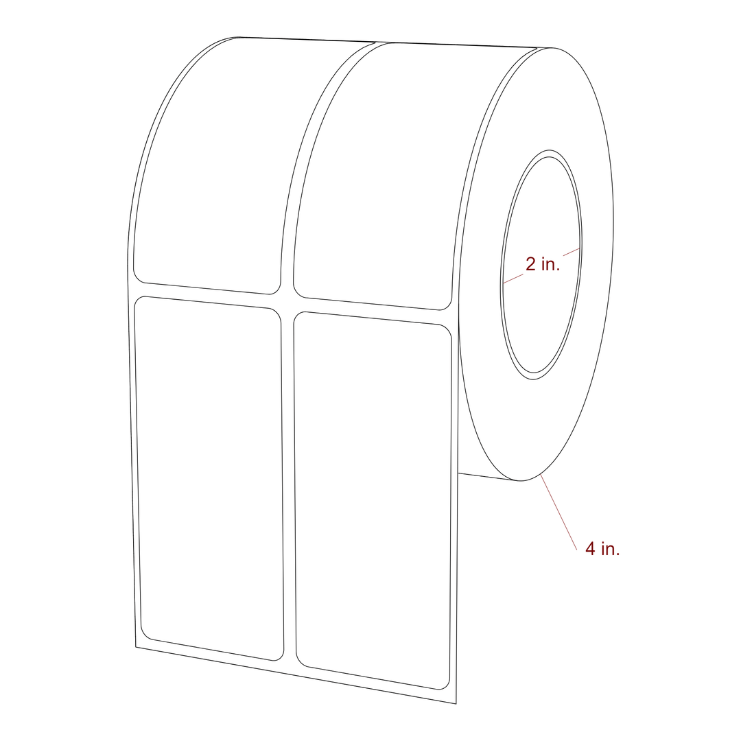 1.5 Inch x 3.25 Inch Rectangle Inkjet Label Roll - 2 Inch Core - 4 Inch Roll OD - 2Up - 3D Perspective