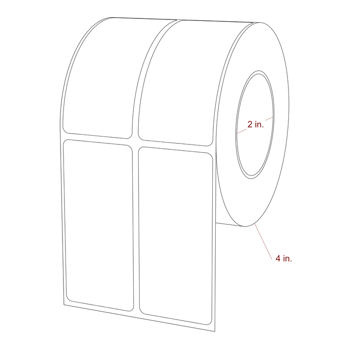 1.5 Inch x 3.25 Inch Rectangle Inkjet Label Roll - 2 Inch Core - 4 Inch Roll OD - 2Up - 3D Perspective