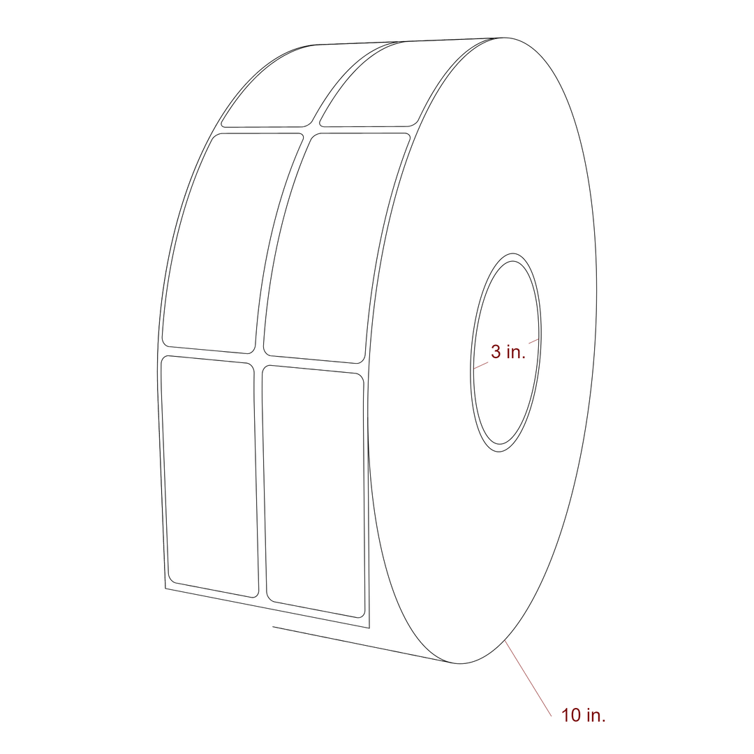1.5 Inch x 3.25 Inch Rectangle Inkjet Label Roll - 3 Inch Core - 10 Inch Roll OD - 2Up - 3D Perspective