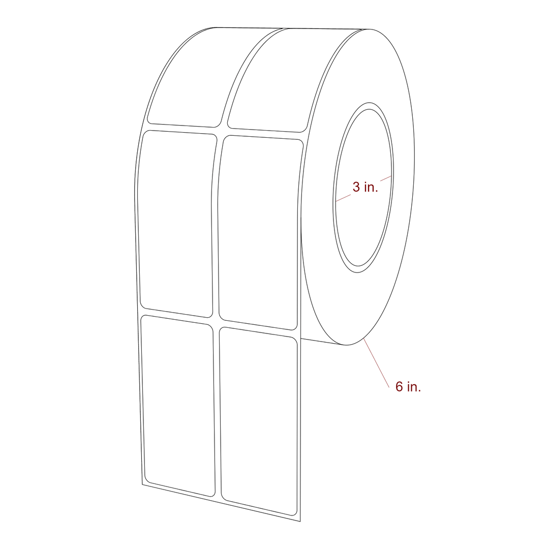 1.5 Inch x 3.25 Inch Rectangle Inkjet Label Roll - 3 Inch Core - 6 Inch Roll OD - 2Up - 3D Perspective