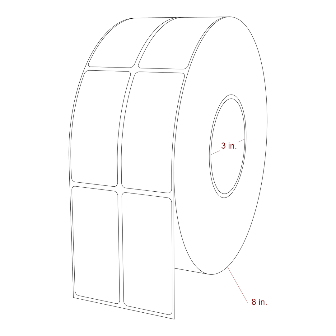 1.5 Inch x 3.25 Inch Rectangle Inkjet Label Roll - 3 Inch Core - 8 Inch Roll OD - 2Up - 3D Perspective