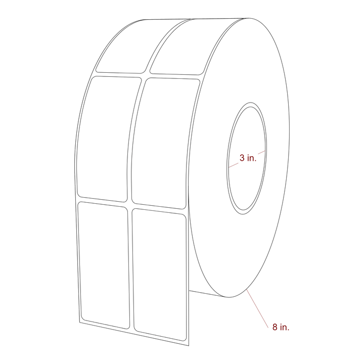 1.5 Inch x 3.25 Inch Rectangle Inkjet Label Roll - 3 Inch Core - 8 Inch Roll OD - 2Up - 3D Perspective
