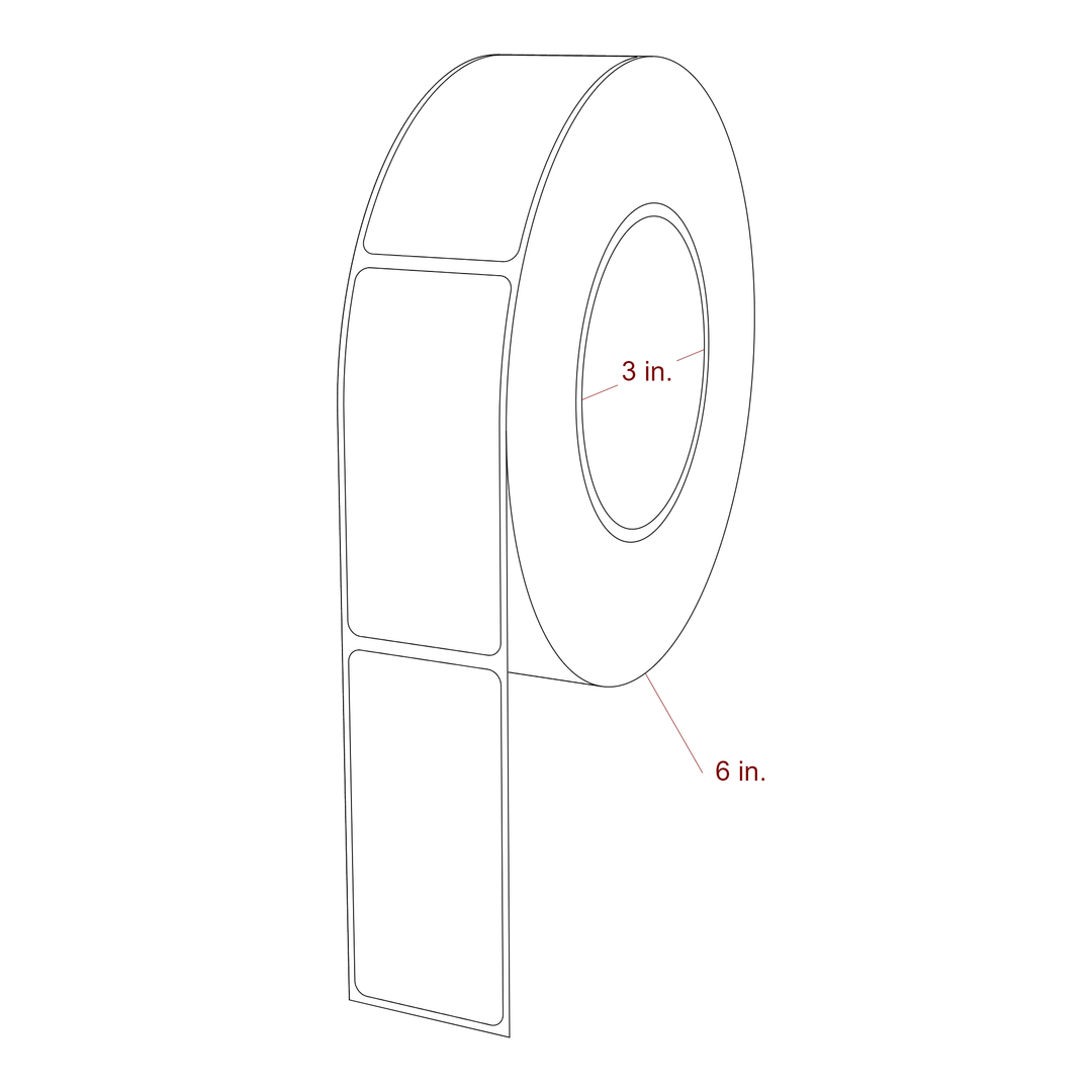 1.5 Inch x 3.25 Inch Rectangle Inkjet Label Roll - 3 Inch Core - 6 Inch Roll OD - 3D Perspective