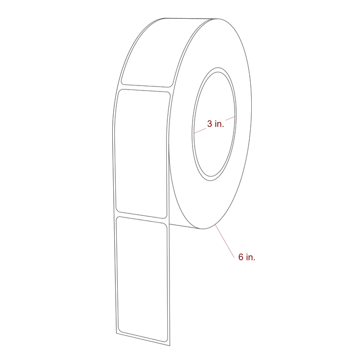 1.5 Inch x 3.25 Inch Rectangle Inkjet Label Roll - 3 Inch Core - 6 Inch Roll OD - 3D Perspective