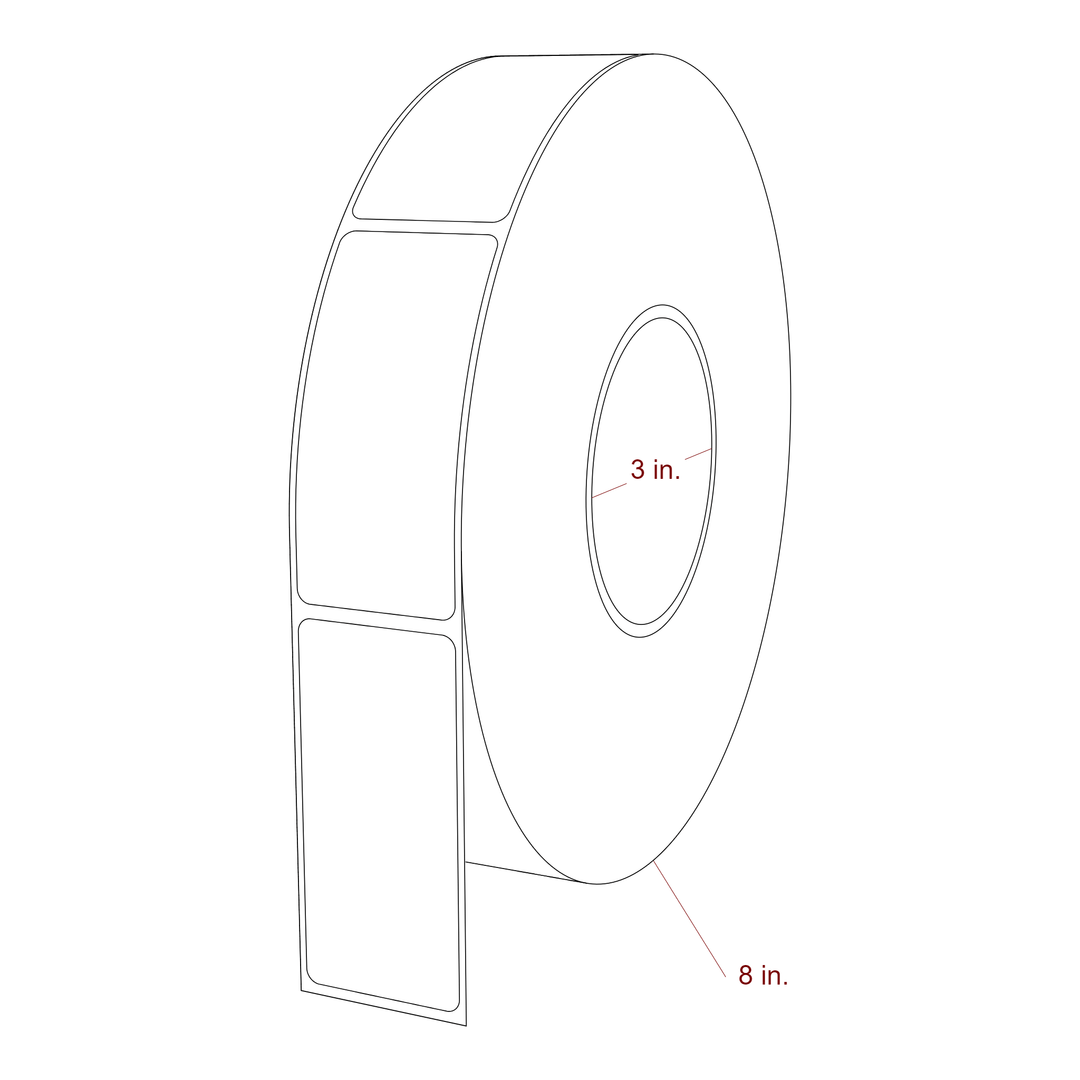 1.5 Inch x 3.25 Inch Rectangle Inkjet Label Roll - 3 Inch Core - 8 Inch Roll OD - 3D Perspective