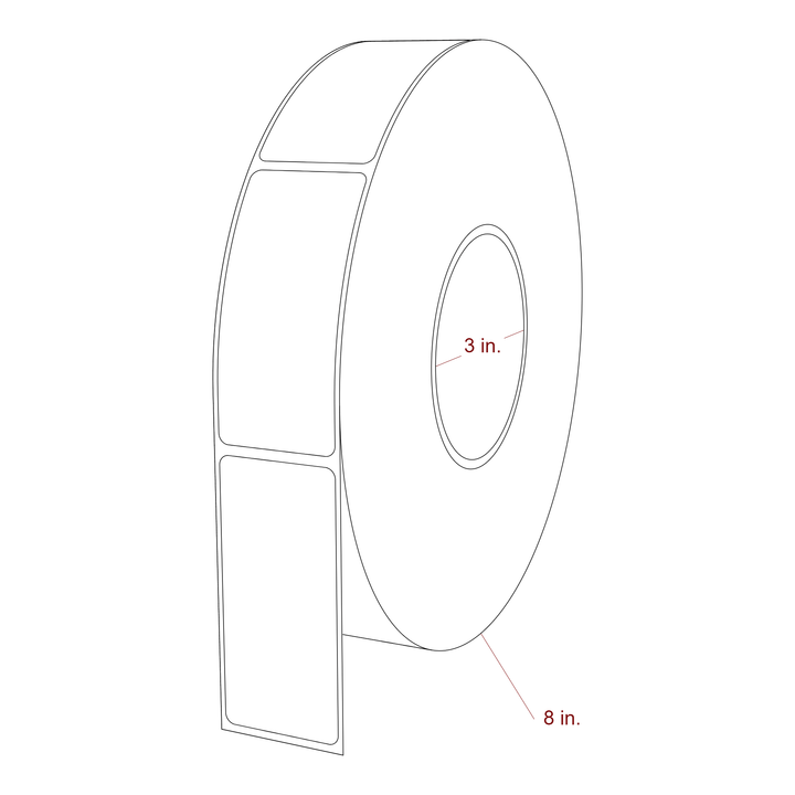 1.5 Inch x 3.25 Inch Rectangle Inkjet Label Roll - 3 Inch Core - 8 Inch Roll OD - 3D Perspective