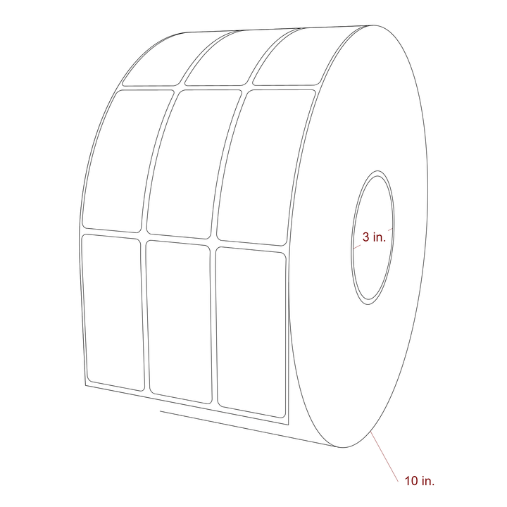 1.5 Inch x 3.25 Inch Rectangle Inkjet Label Roll - 3 Inch Core - 10 Inch Roll OD - 3Up - 3D Perspective