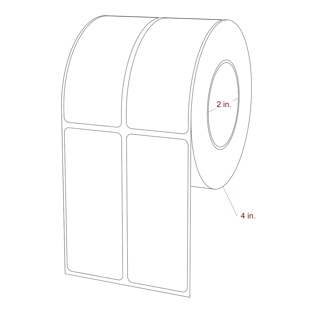 1.5 Inch x 3.5 Inch Rectangle Inkjet Label Roll - 2 Inch Core - 4 Inch Roll OD - 2Up - 3D Perspective