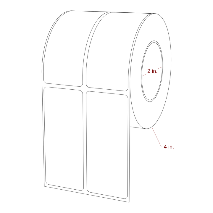 1.5 Inch x 3.5 Inch Rectangle Inkjet Label Roll - 2 Inch Core - 4 Inch Roll OD - 2Up - 3D Perspective