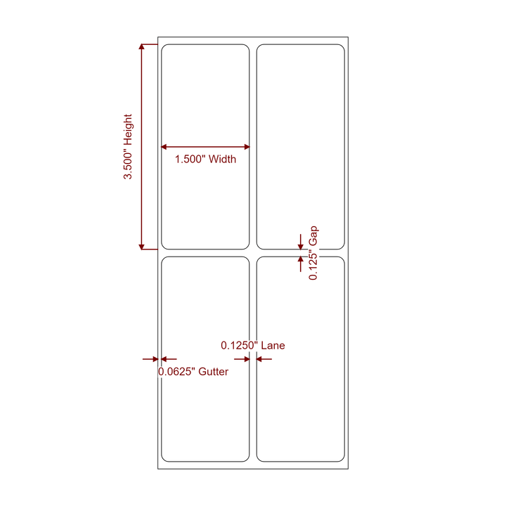 1.5 Inch x 3.5 Inch Rectangle Inkjet Label Roll - 2Up - 2D Drawing