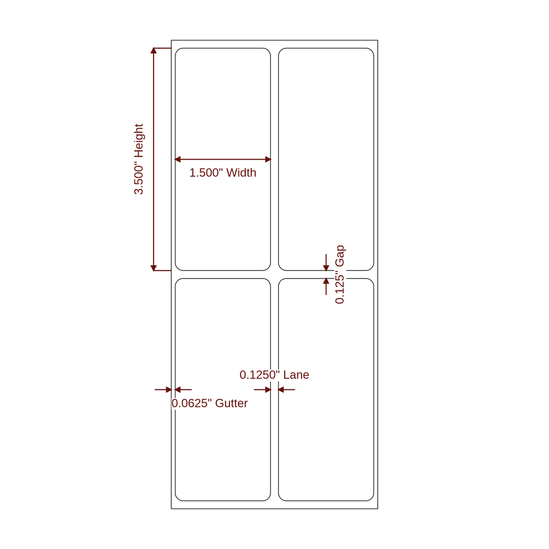1.5" x 3.5" Rectangle Roll for Epson ColorWorks & Primera Printers; 1.5" x 3.5" Rectangle Label Diagram