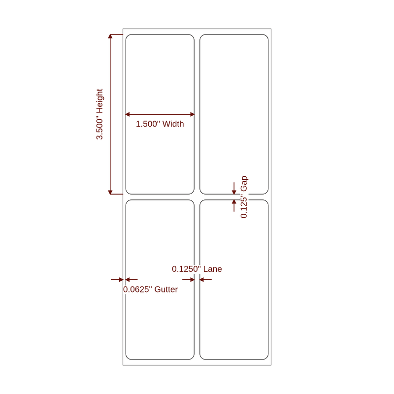 1.5" x 3.5" Inkjet Label Rolls | 2-Up | Fits Epson ColorWorks & Primera - Label Diagram