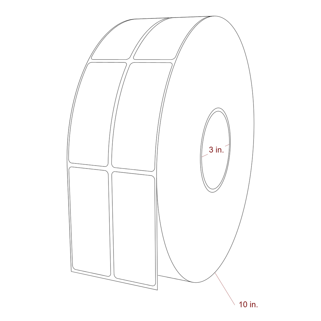 1.5 Inch x 3.5 Inch Rectangle Inkjet Label Roll - 3 Inch Core - 10 Inch Roll OD - 2Up - 3D Perspective
