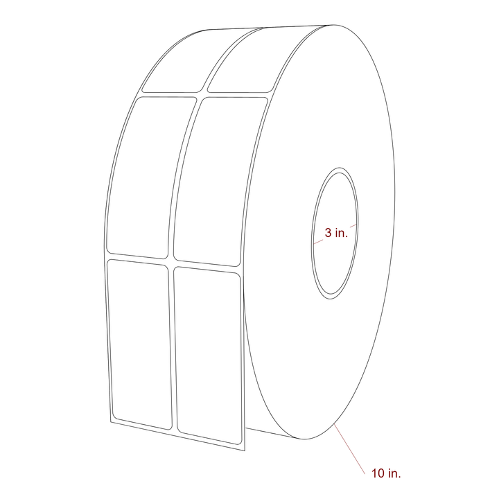 1.5 Inch x 3.5 Inch Rectangle Inkjet Label Roll - 3 Inch Core - 10 Inch Roll OD - 2Up - 3D Perspective
