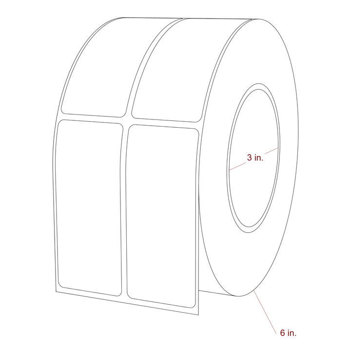 1.5 Inch x 3.5 Inch Rectangle Inkjet Label Roll - 3 Inch Core - 6 Inch Roll OD - 2Up - 3D Perspective