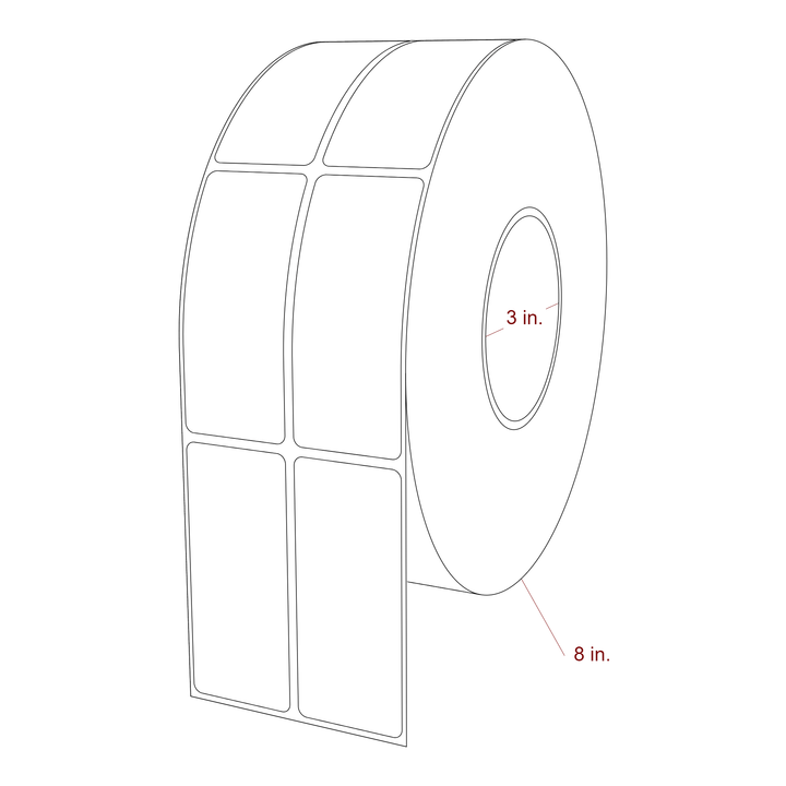 1.5 Inch x 3.5 Inch Rectangle Inkjet Label Roll - 3 Inch Core - 8 Inch Roll OD - 2Up - 3D Perspective