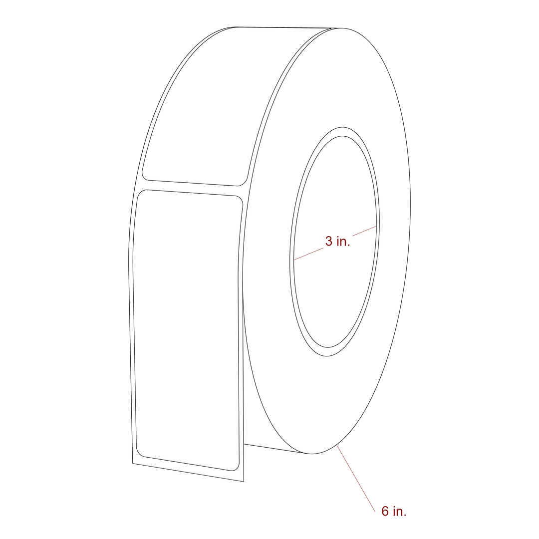 1.5 Inch x 3.5 Inch Rectangle Inkjet Label Roll - 3 Inch Core - 6 Inch Roll OD - 3D Perspective