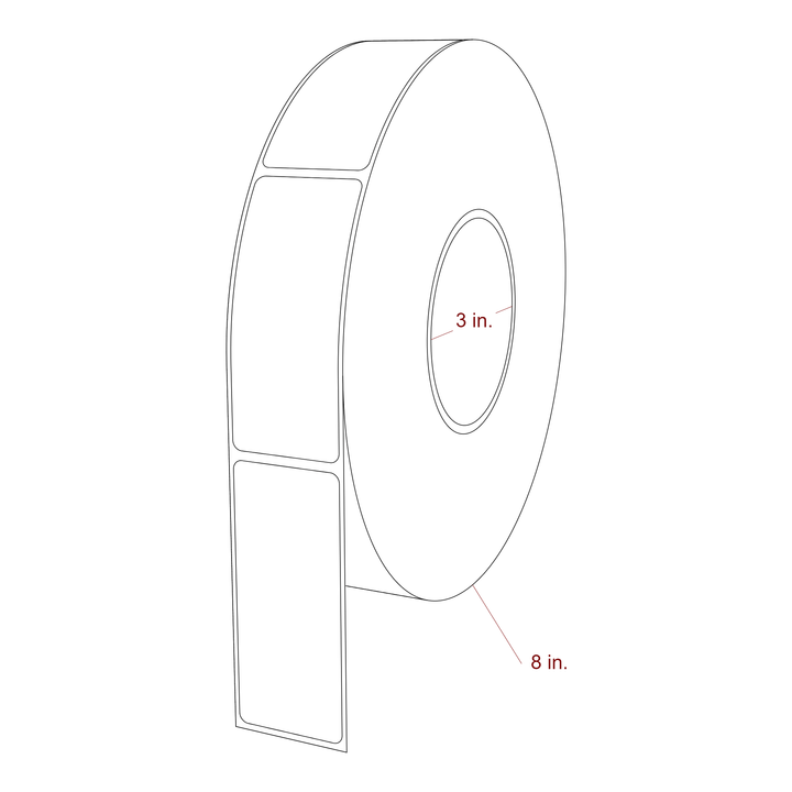 1.5 Inch x 3.5 Inch Rectangle Inkjet Label Roll - 3 Inch Core - 8 Inch Roll OD - 3D Perspective