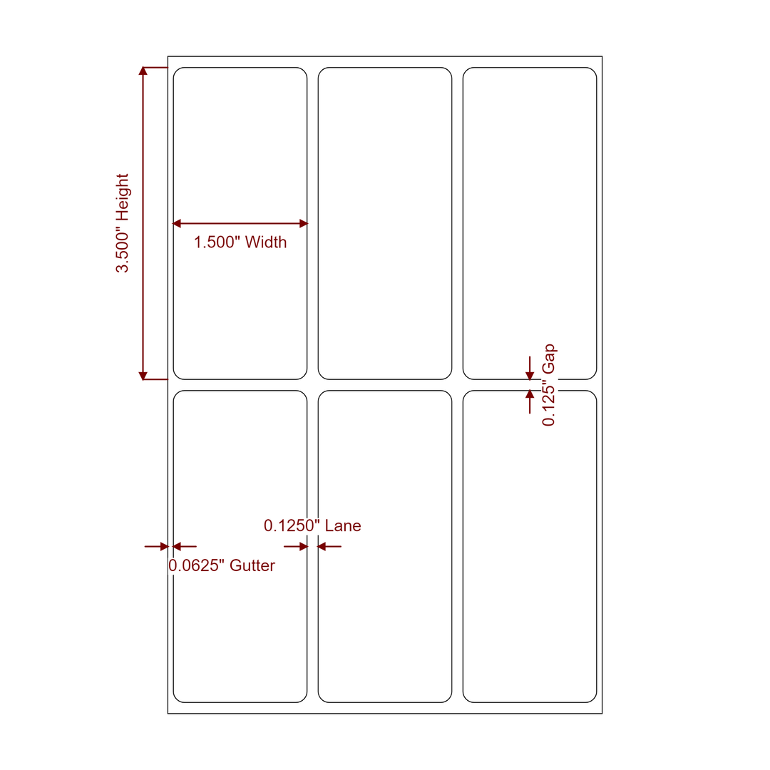 1.5 Inch x 3.5 Inch Rectangle Inkjet Label Roll - 3Up - 2D Drawing